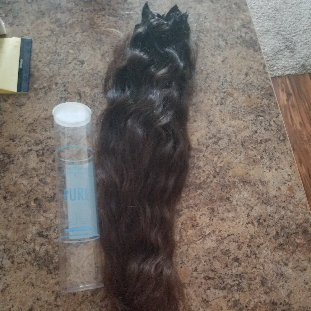 Indique Pure Wavy Remy Raw Human Hair Extensions, Dark Brown, 28" Length